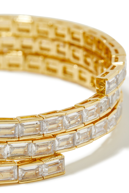 Baguette CZ Triple Wrap Bracelet, Gold-Plated Brass & Cubic Zirconia